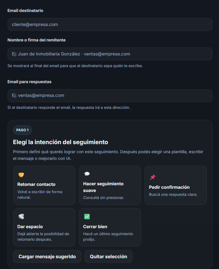 Elegir la intención del seguimiento