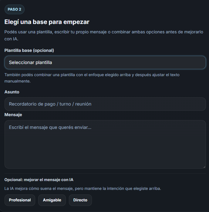 Crear mensaje con plantilla e IA